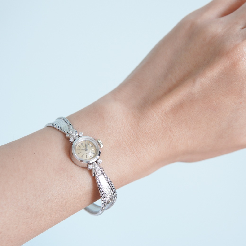 アンティークウォッチ ロレックス ダイヤモンドアクセント ラウンド ホワイトゴールドケース ブレスレット