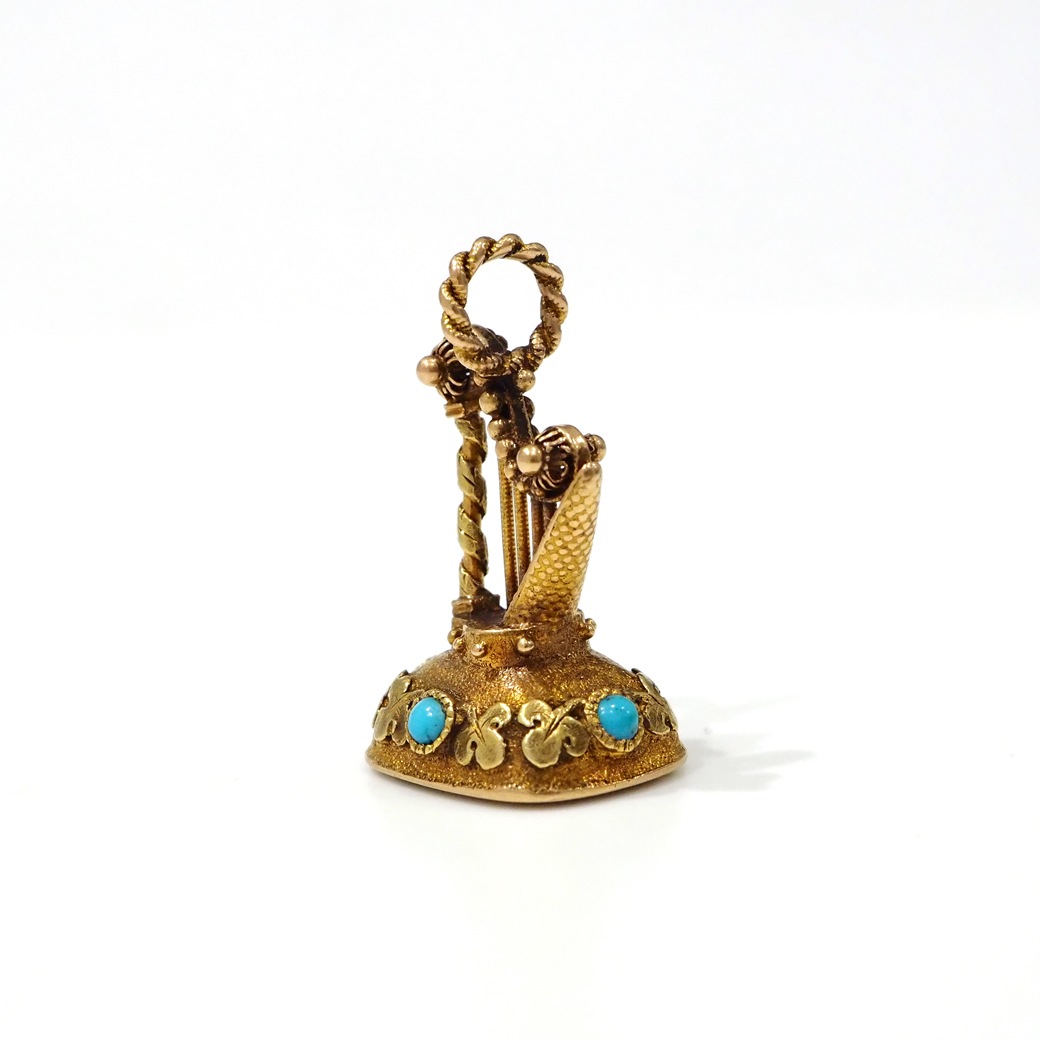 アンティークジュエリー ネックレス ハープ アメシスト インタリオ フォブシールペンダント