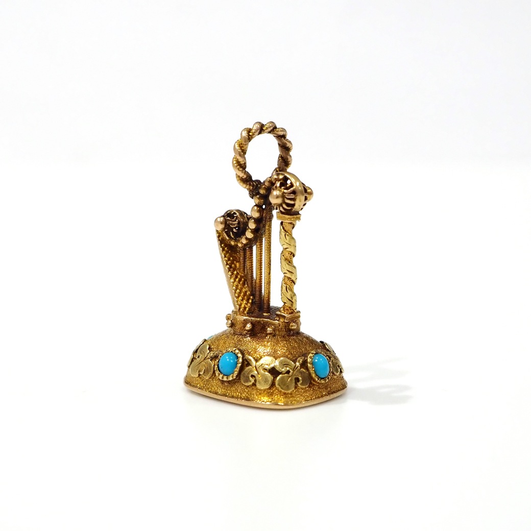 アンティークジュエリー ネックレス ハープ アメシスト インタリオ フォブシールペンダント