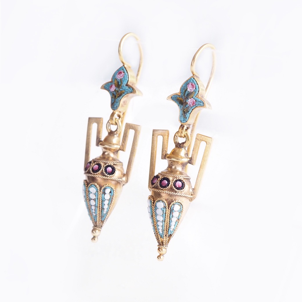 アンティークジュエリー イヤリング&ピアス アンフォラモチーフ モザイク アンティークピアス