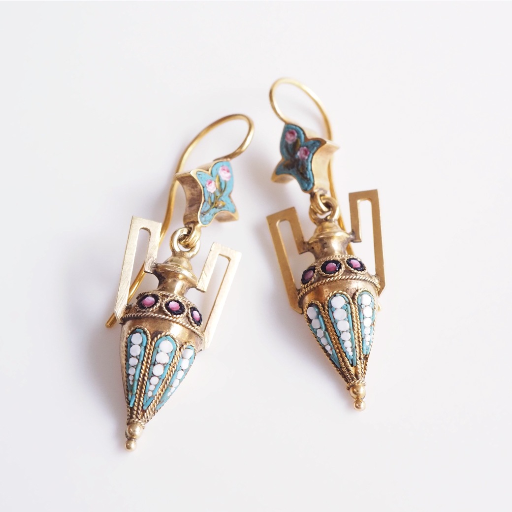 アンティークジュエリー イヤリング&ピアス アンフォラモチーフ モザイク アンティークピアス