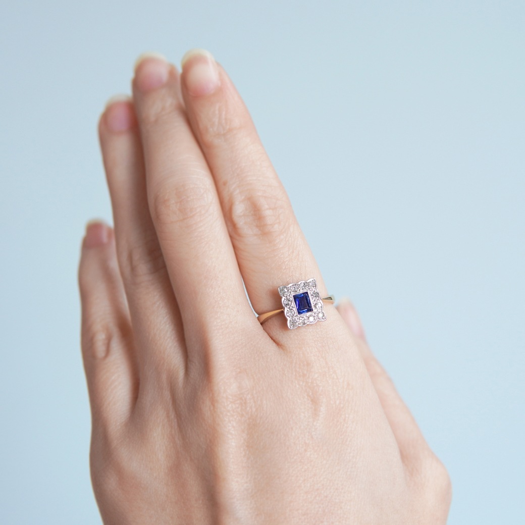 リング　アンティーク　18K ダイヤ　サファイヤ　鑑定書付き　最終値下げ 受注制作「鑑定書付き」K18 天然サファイア 天然ダイヤモンド リング