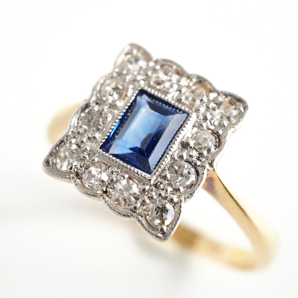 リング　アンティーク　18K ダイヤ　サファイヤ　鑑定書付き　最終値下げ アンティークジュエリー アンティークリング サファイア ダイヤモンド