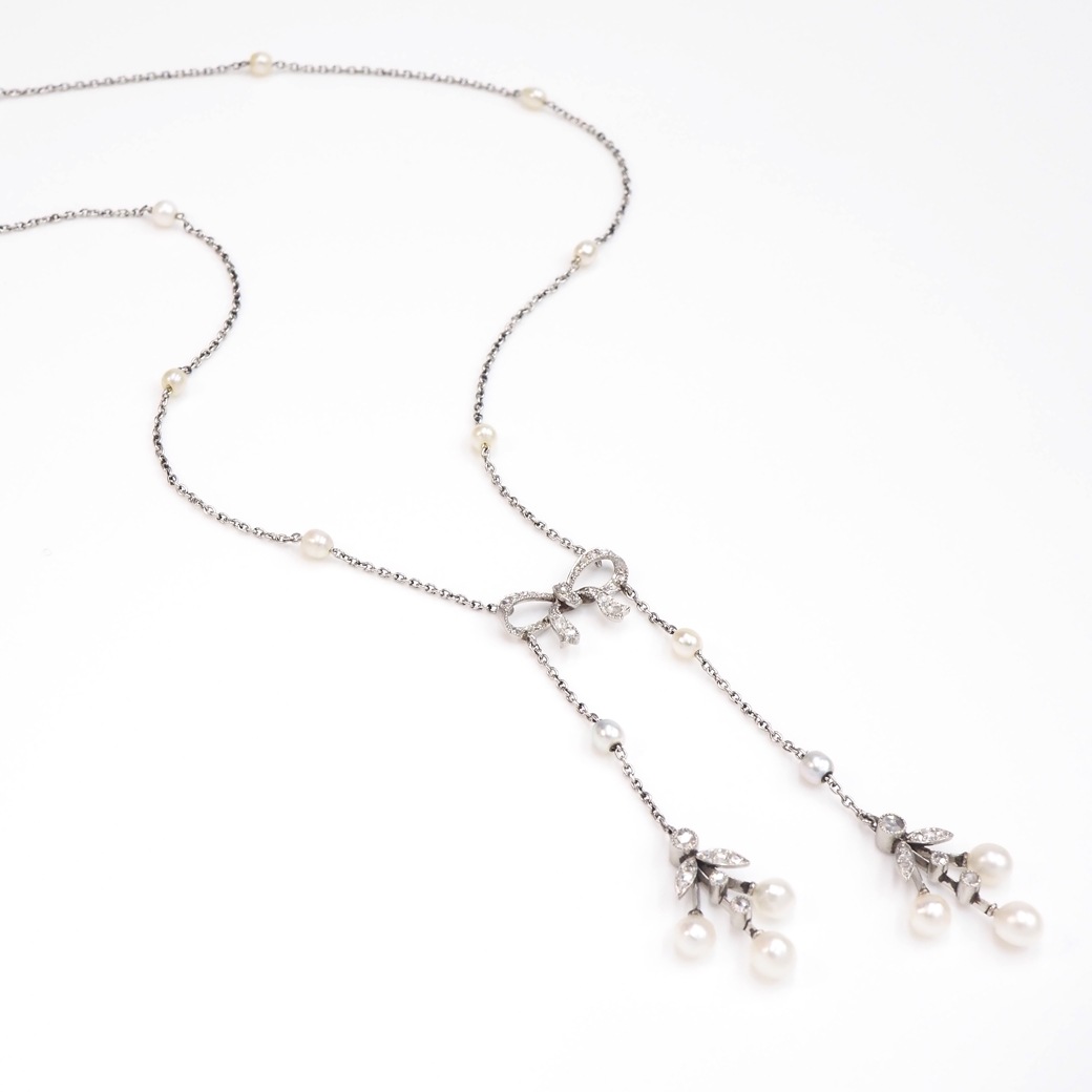アンティークジュエリー ネックレス パール ダイヤモンド ネグリジェ・ネックレス