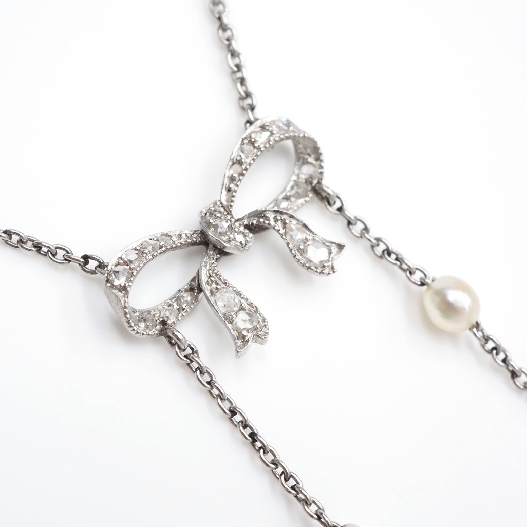 アンティークジュエリー ネックレス パール ダイヤモンド ネグリジェ・ネックレス