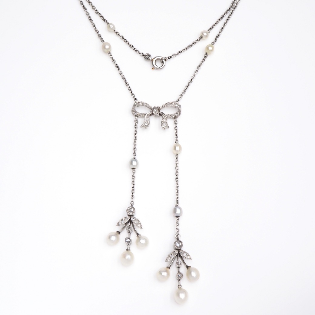 アンティークジュエリー ネックレス パール ダイヤモンド ネグリジェ・ネックレス