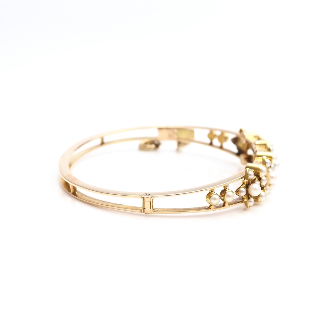 アンティークジュエリー ブレスレット パール ゴールド バングルブレスレット
