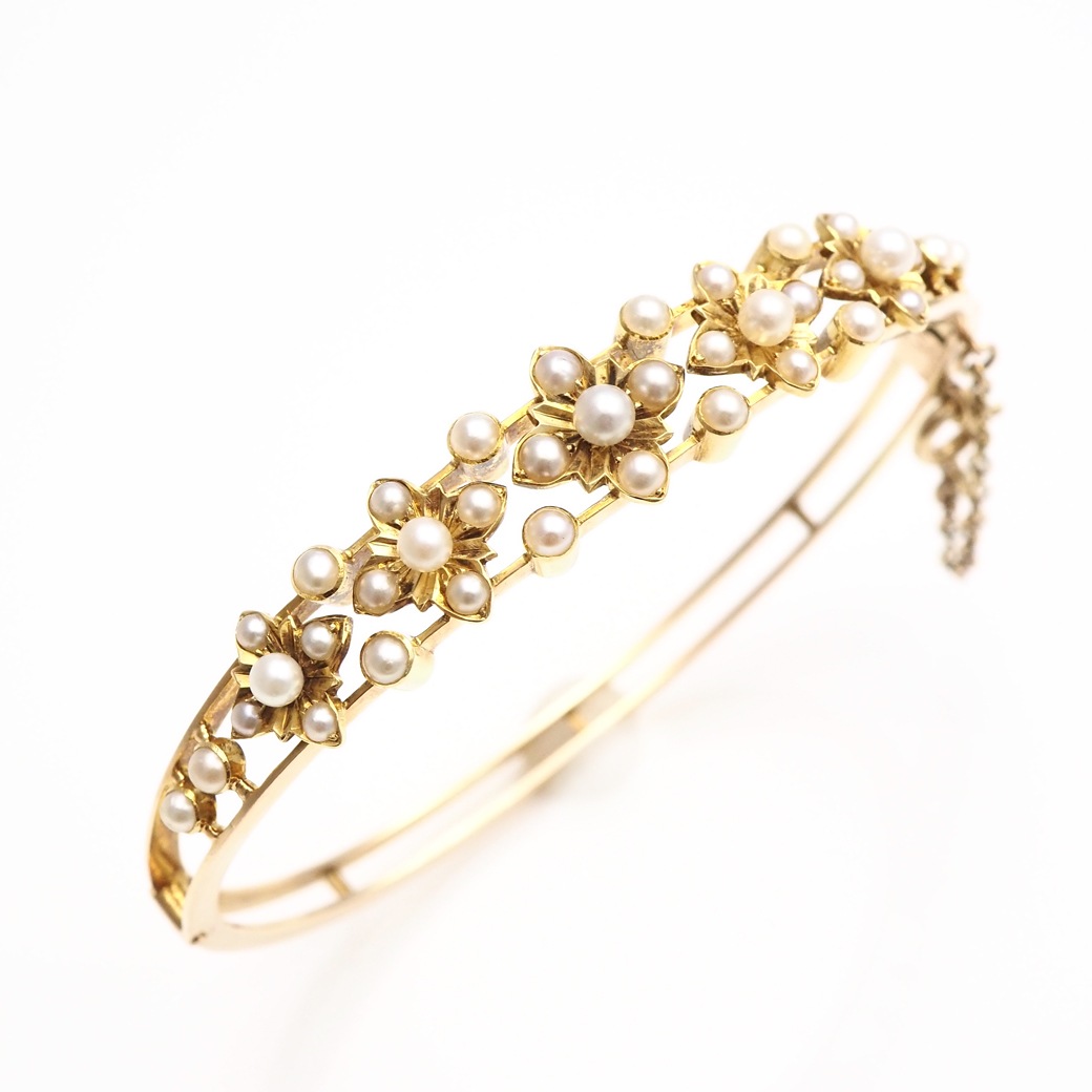 アンティークジュエリー ブレスレット パール ゴールド バングルブレスレット