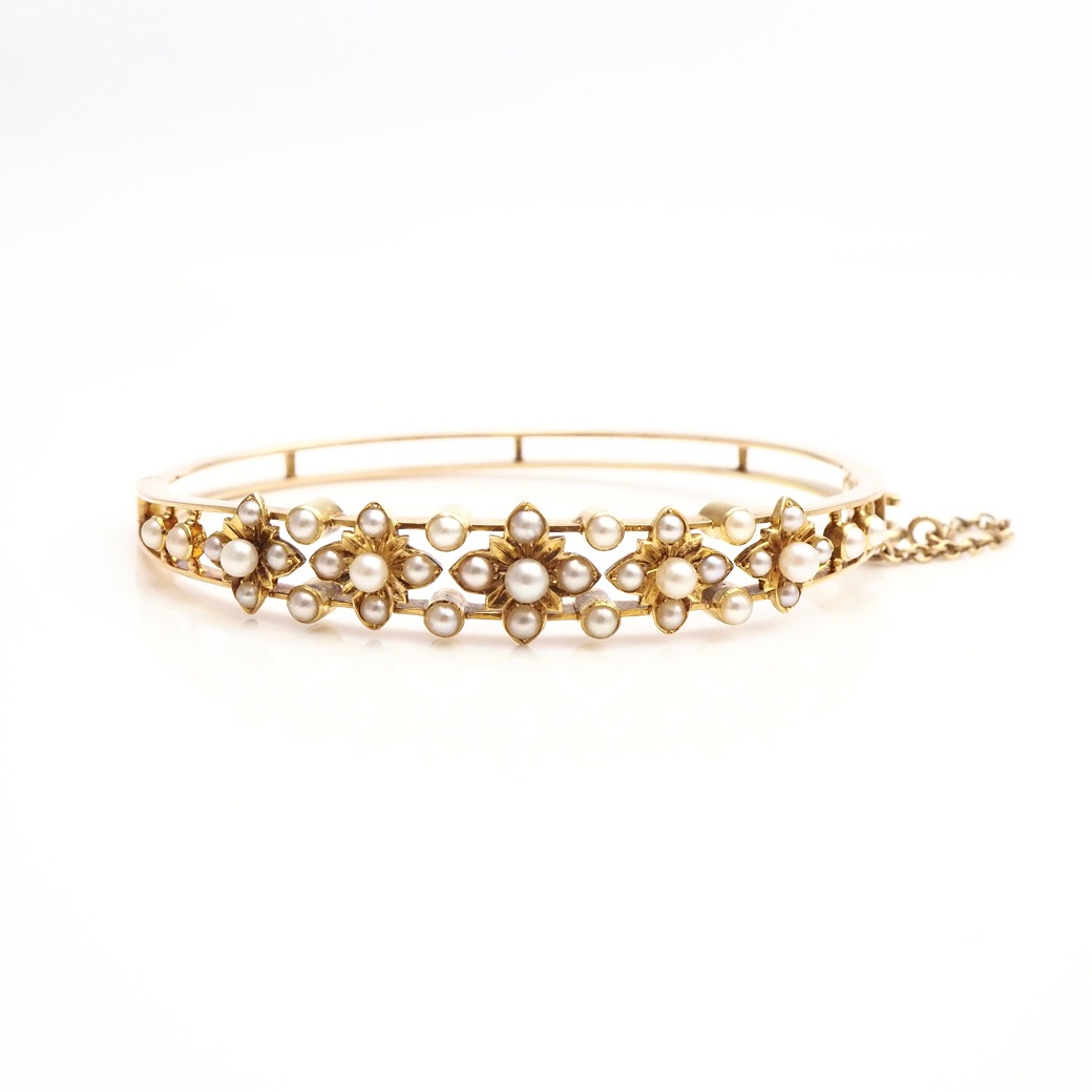 アンティークジュエリー ブレスレット パール ゴールド バングルブレスレット