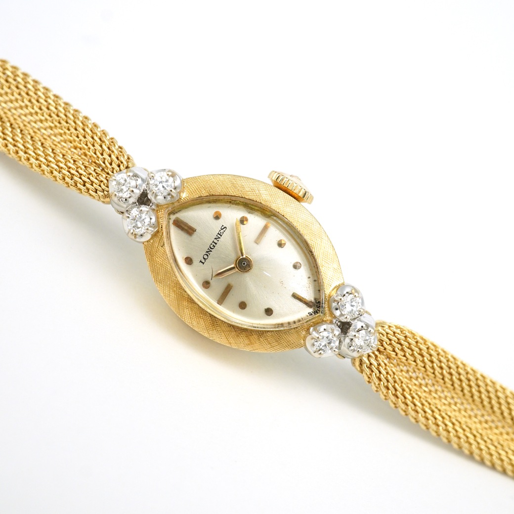 アンティークウォッチ ロンジン ダイヤモンドアクセント マーキス YGケース ギャザーブレスレット