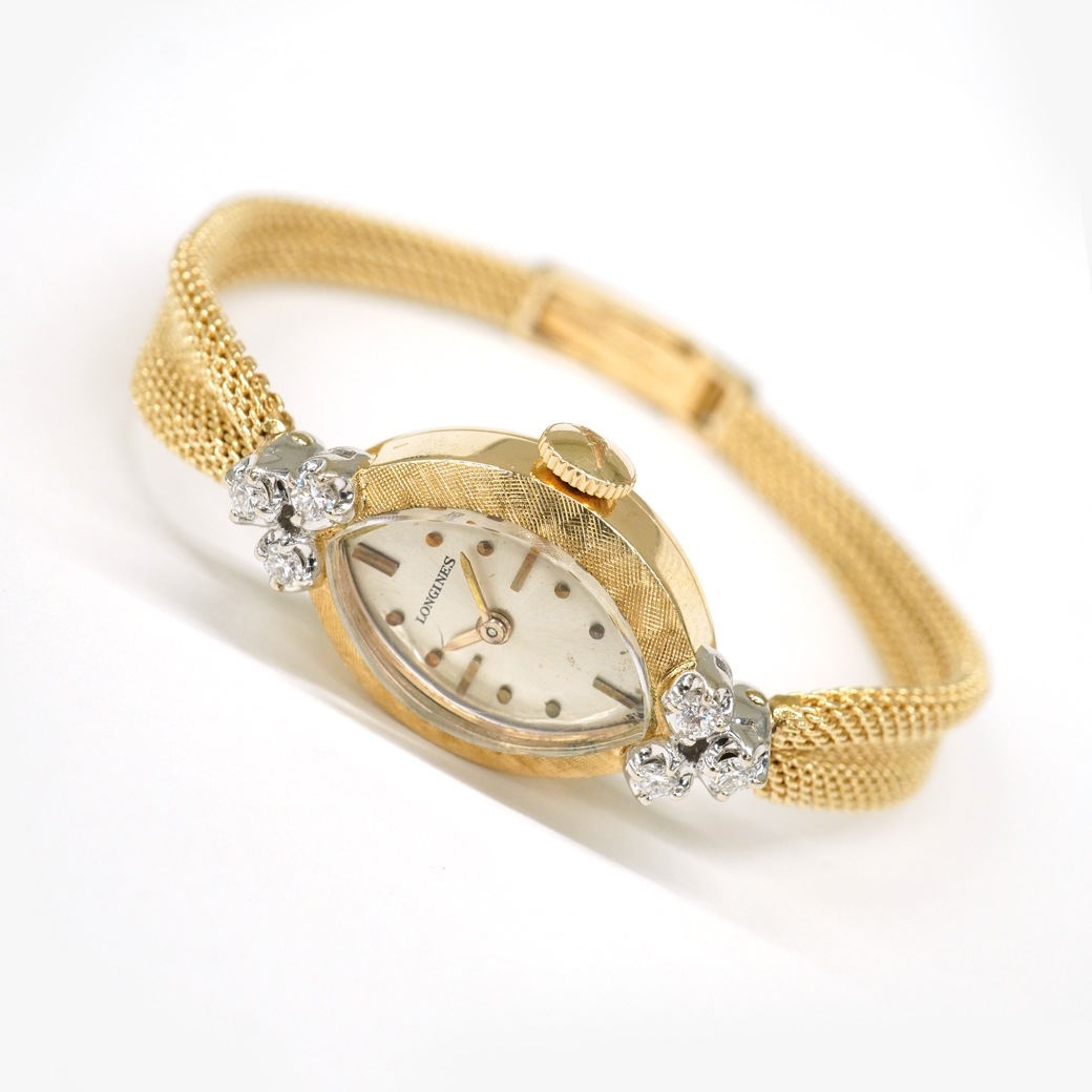 アンティークウォッチ ロンジン ダイヤモンドアクセント マーキス YGケース ギャザーブレスレット