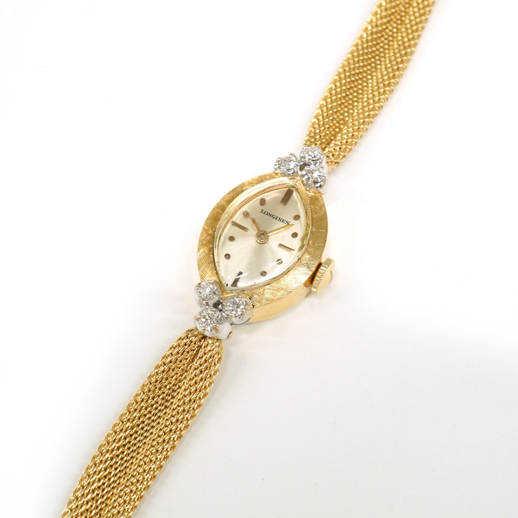 アンティークウォッチ ロンジン ダイヤモンドアクセント マーキス YGケース ギャザーブレスレット