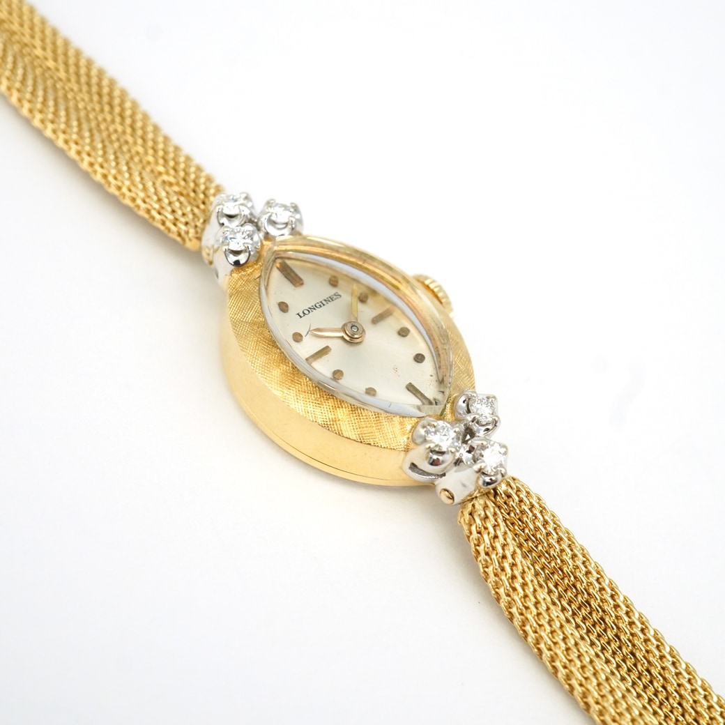 アンティークウォッチ ロンジン ダイヤモンドアクセント マーキス YGケース ギャザーブレスレット