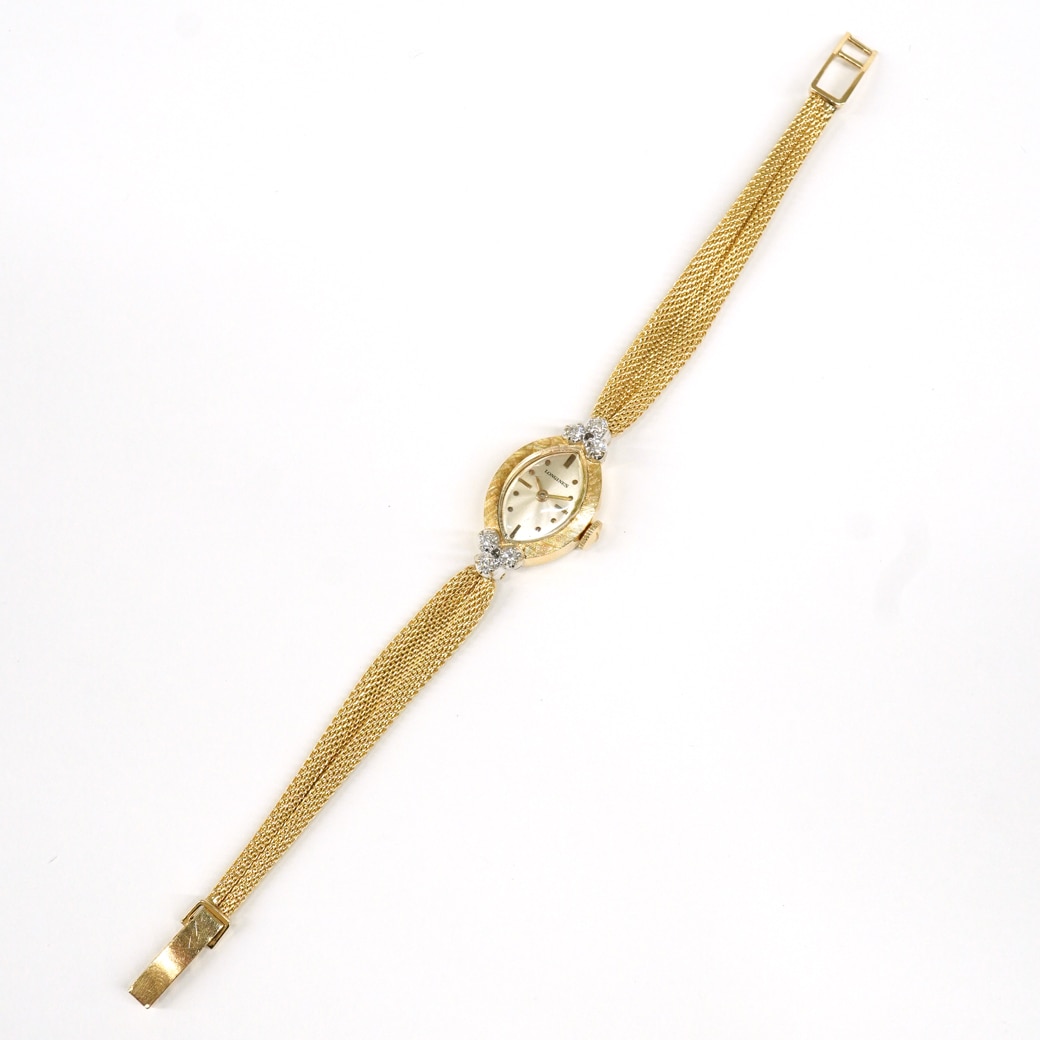 アンティークウォッチ ロンジン ダイヤモンドアクセント マーキス YGケース ギャザーブレスレット