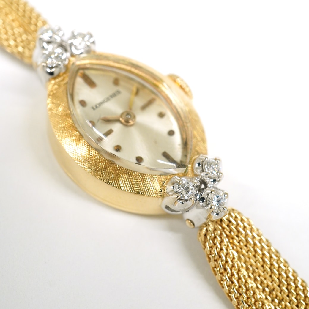 アンティークウォッチ ロンジン ダイヤモンドアクセント マーキス YGケース ギャザーブレスレット