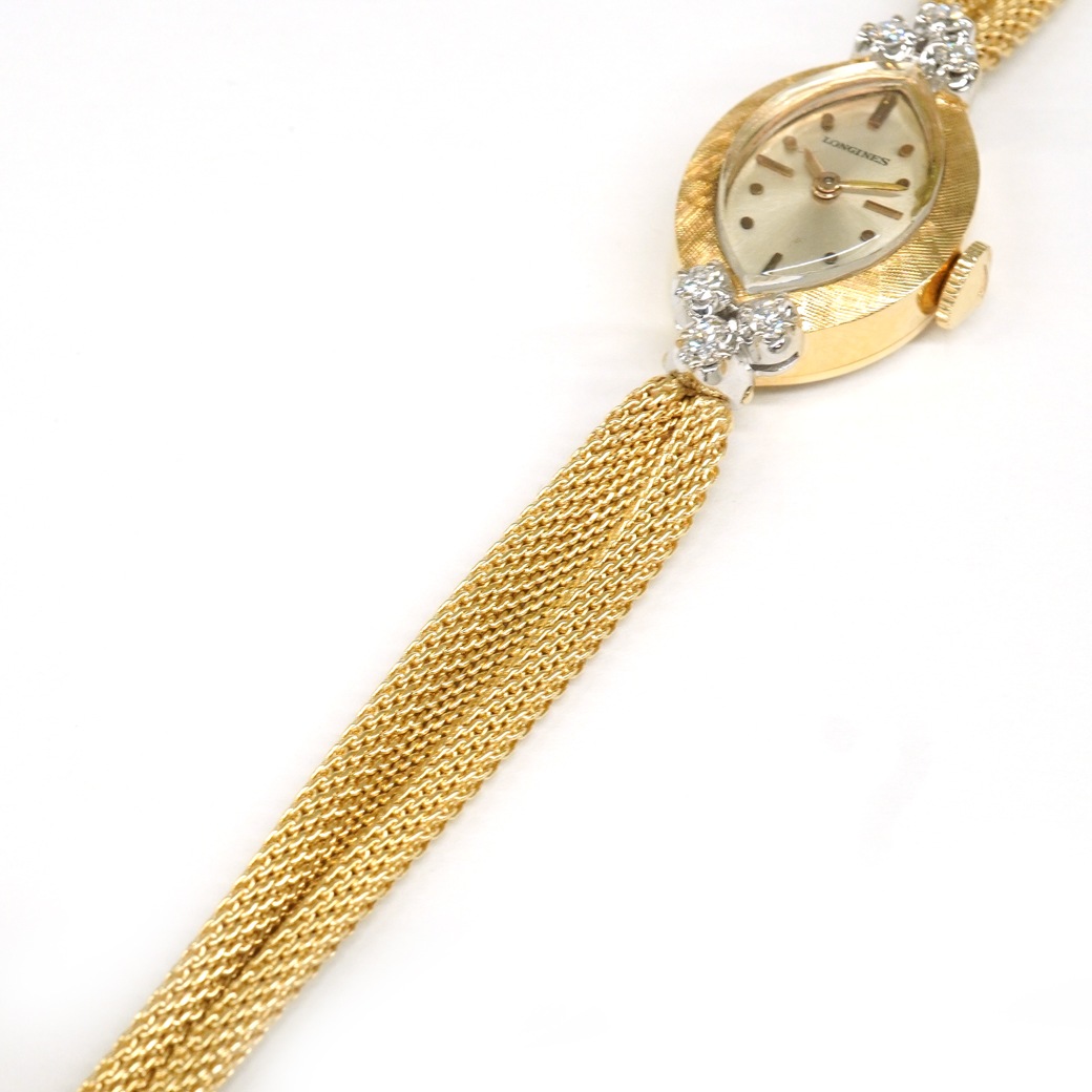 アンティークウォッチ ロンジン ダイヤモンドアクセント マーキス YGケース ギャザーブレスレット