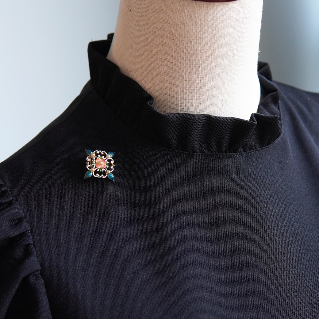 アンティークジュエリー ブローチ エナメル パール ブローチペンダント