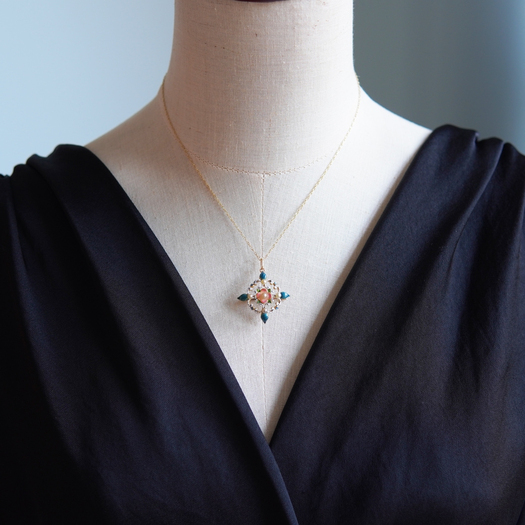 アンティークジュエリー ブローチ エナメル パール ブローチペンダント