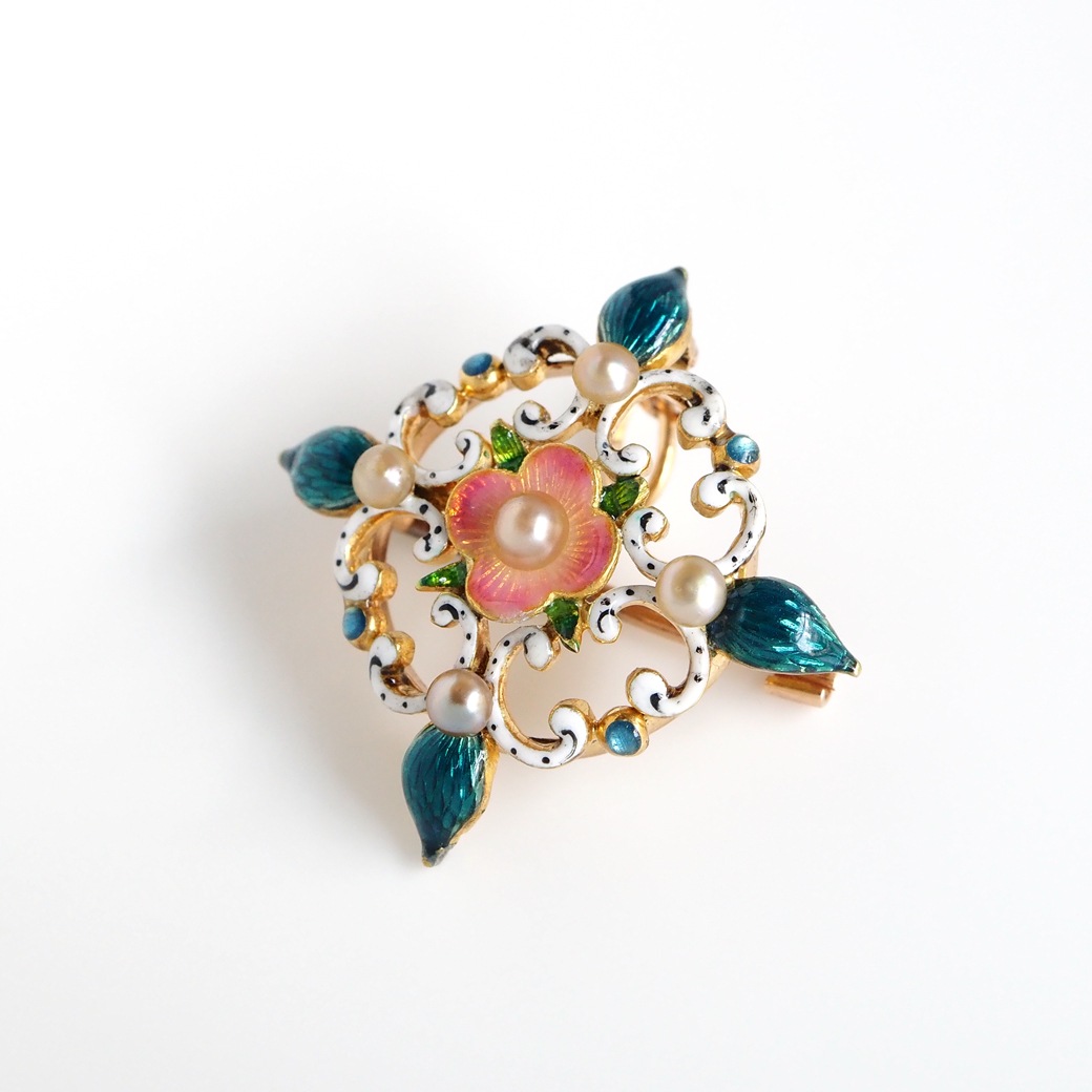 アンティークジュエリー アンティークブローチ エナメル パール