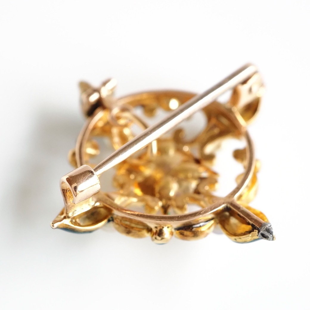 アンティークジュエリー ブローチ エナメル パール ブローチペンダント