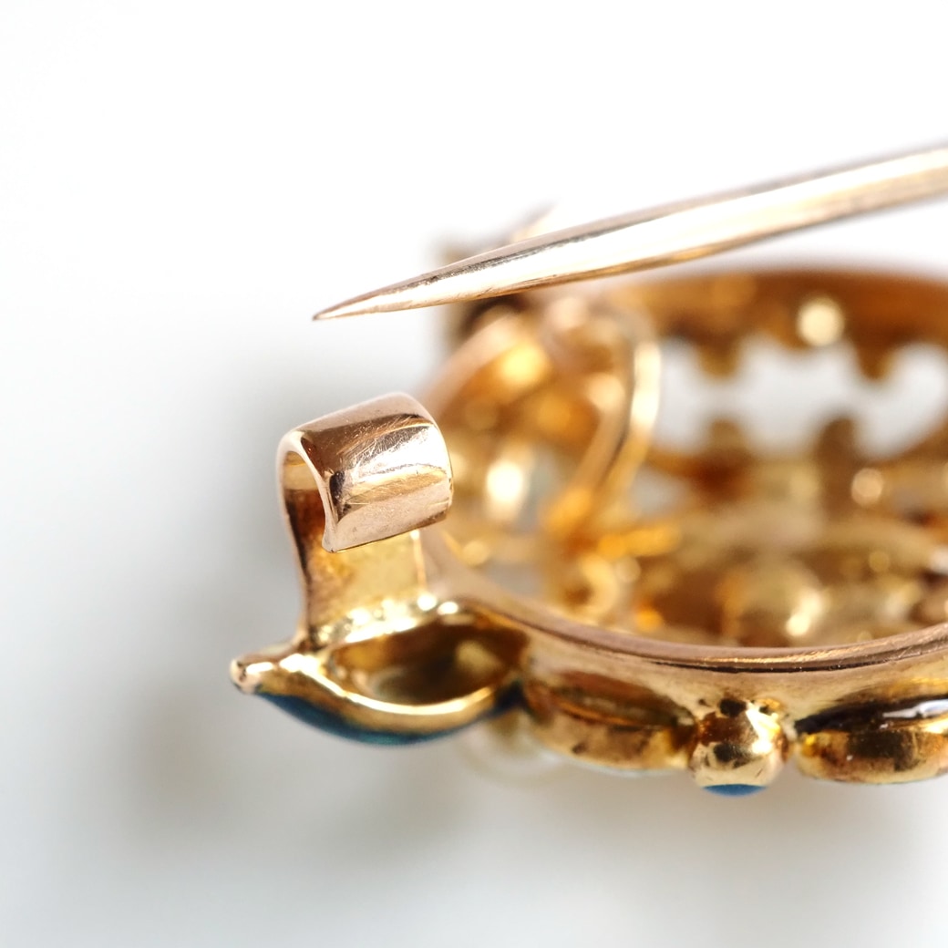 アンティークジュエリー ブローチ エナメル パール ブローチペンダント