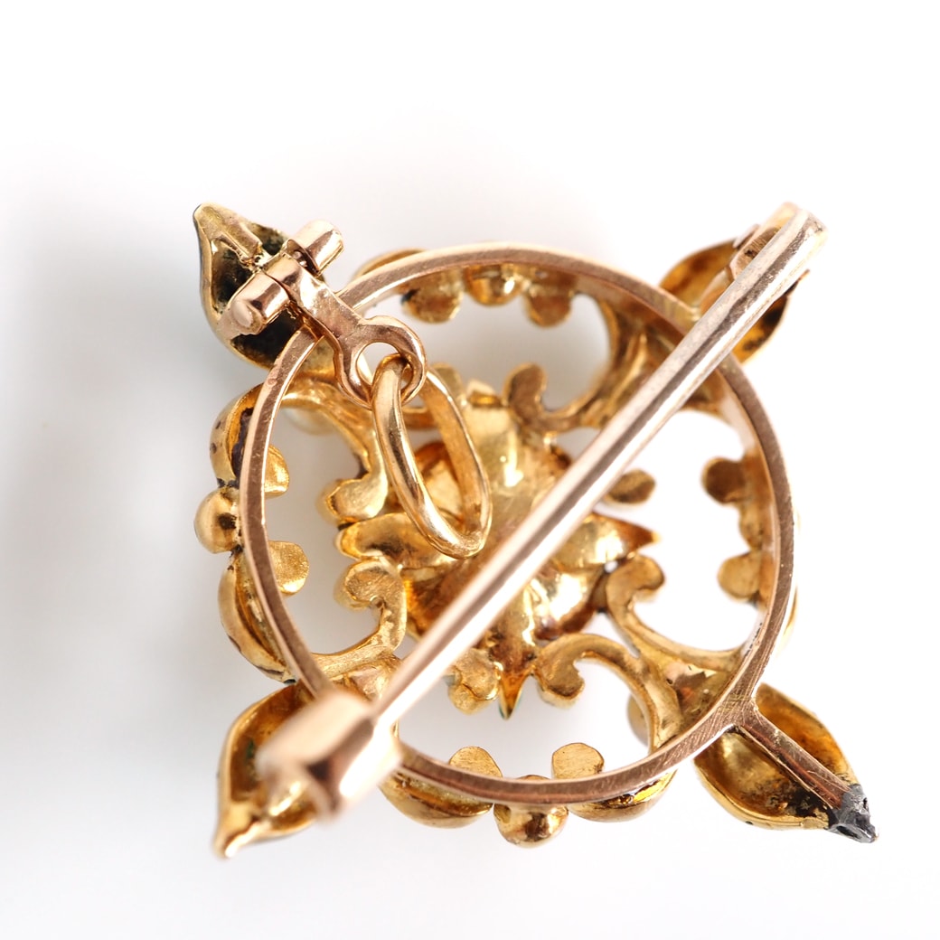 アンティークジュエリー ブローチ エナメル パール ブローチペンダント