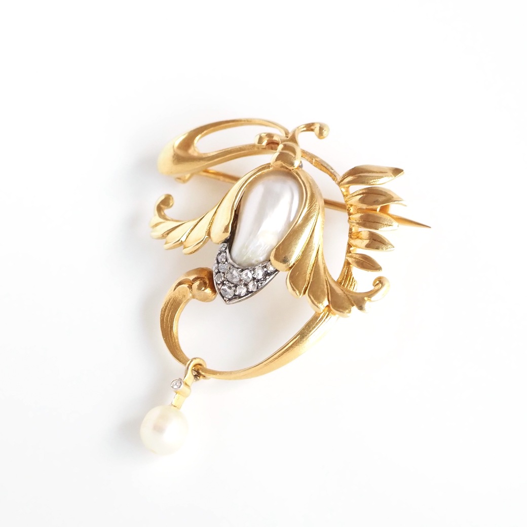 アンティークジュエリー ブローチ バロックパール ゴールドフレンチ アンティークブローチ