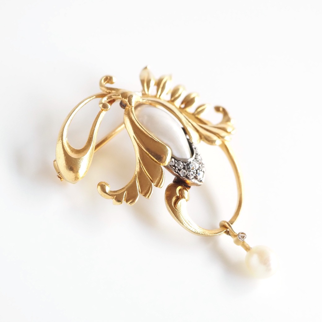 アンティークジュエリー ブローチ バロックパール ゴールドフレンチ アンティークブローチ