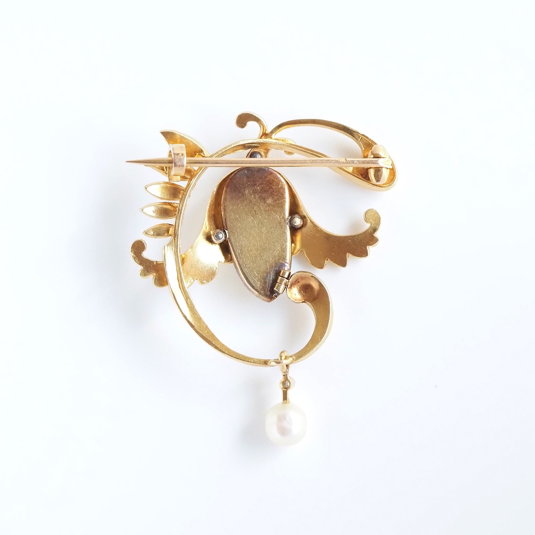 アンティークジュエリー ブローチ バロックパール ゴールドフレンチ アンティークブローチ