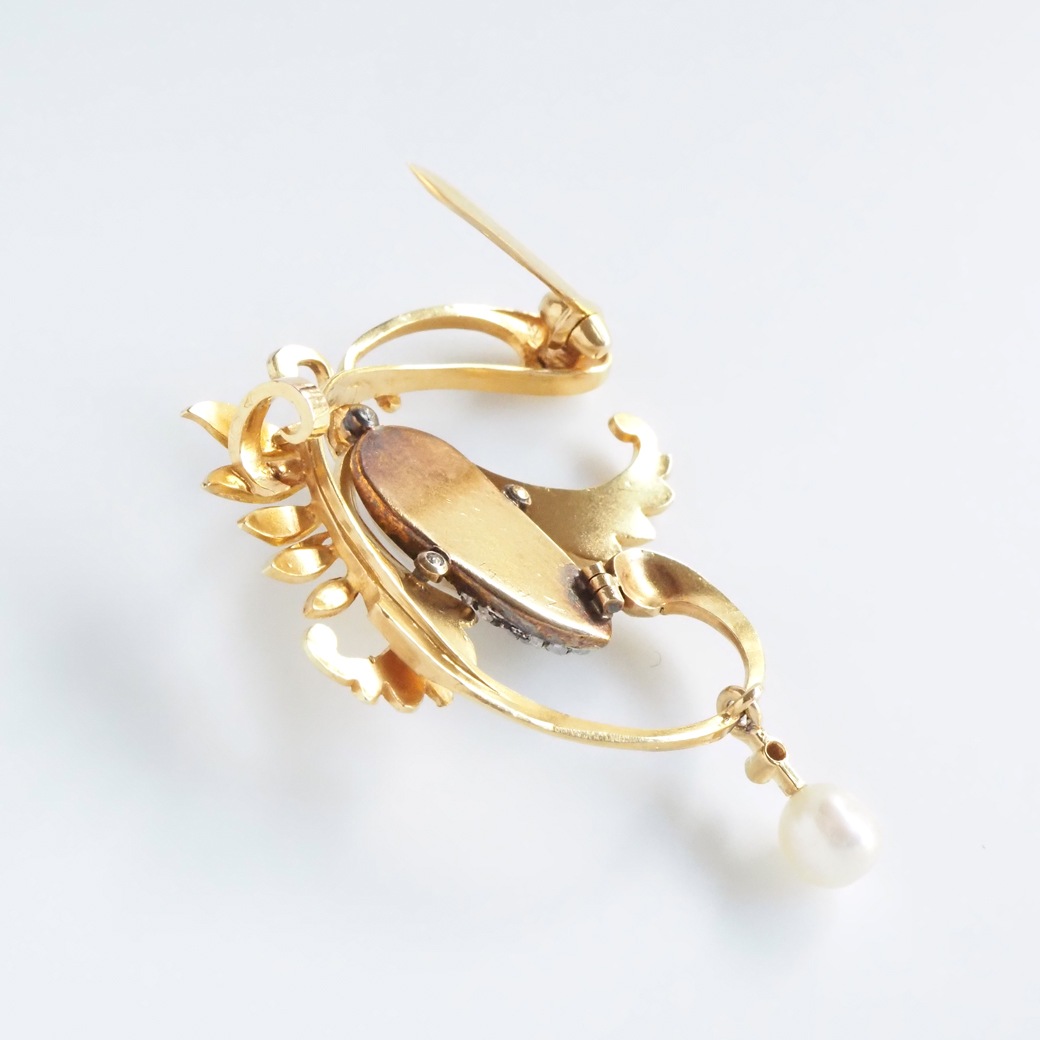 アンティークジュエリー ブローチ バロックパール ゴールドフレンチ アンティークブローチ