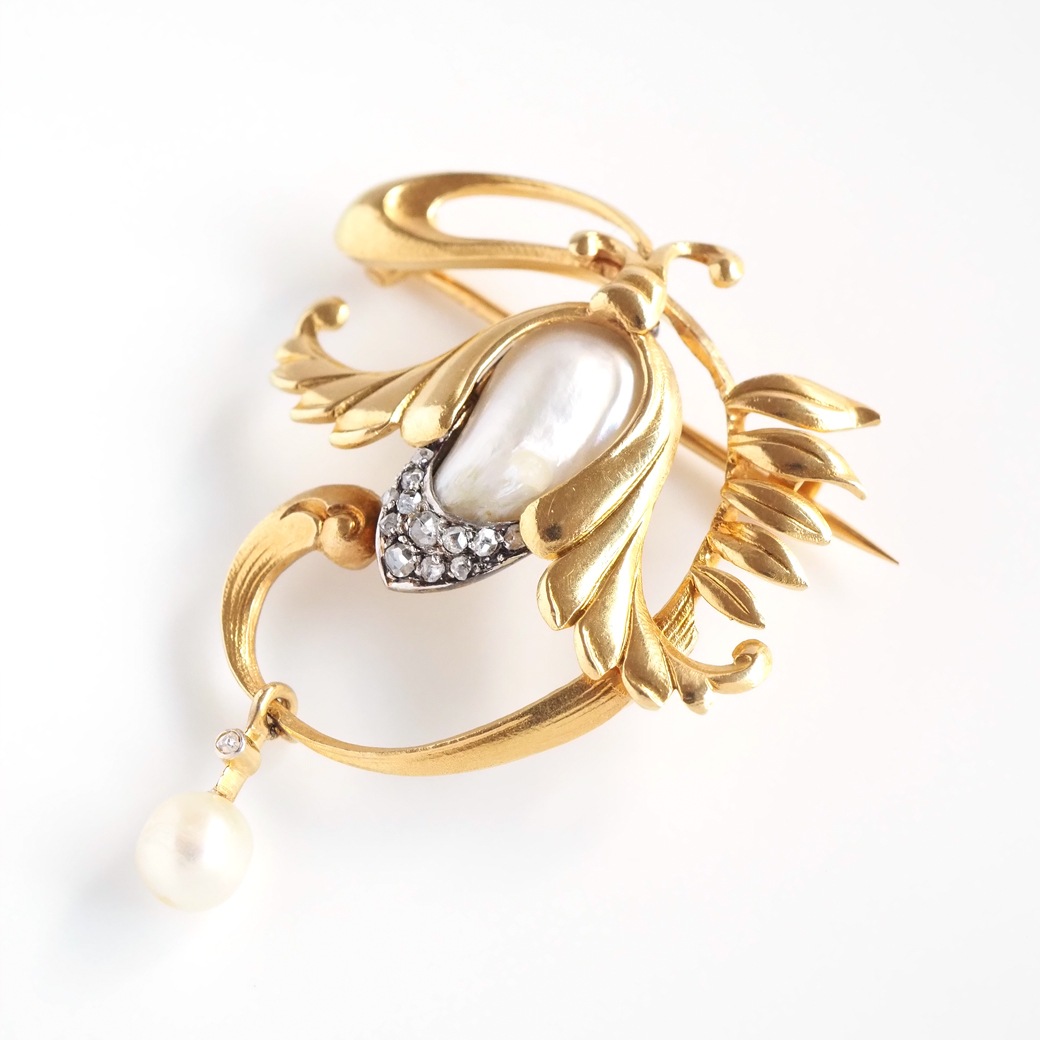 アンティークジュエリー ブローチ バロックパール ゴールドフレンチ アンティークブローチ