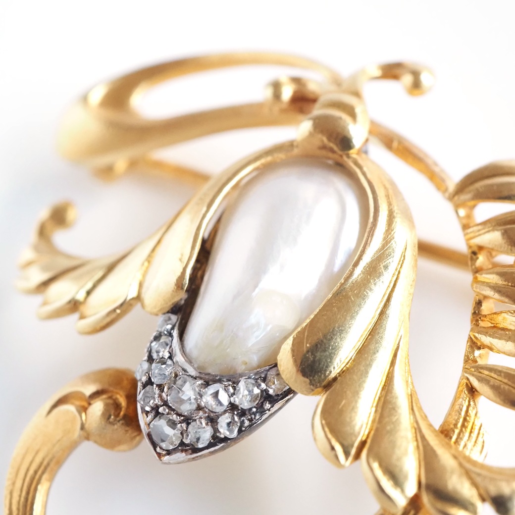 アンティークジュエリー ブローチ バロックパール ゴールドフレンチ アンティークブローチ