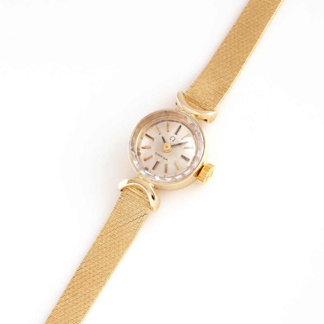 アンティークウォッチ オメガ デザインラグ カットガラス ラウンド ゴールドケース ブレスレット