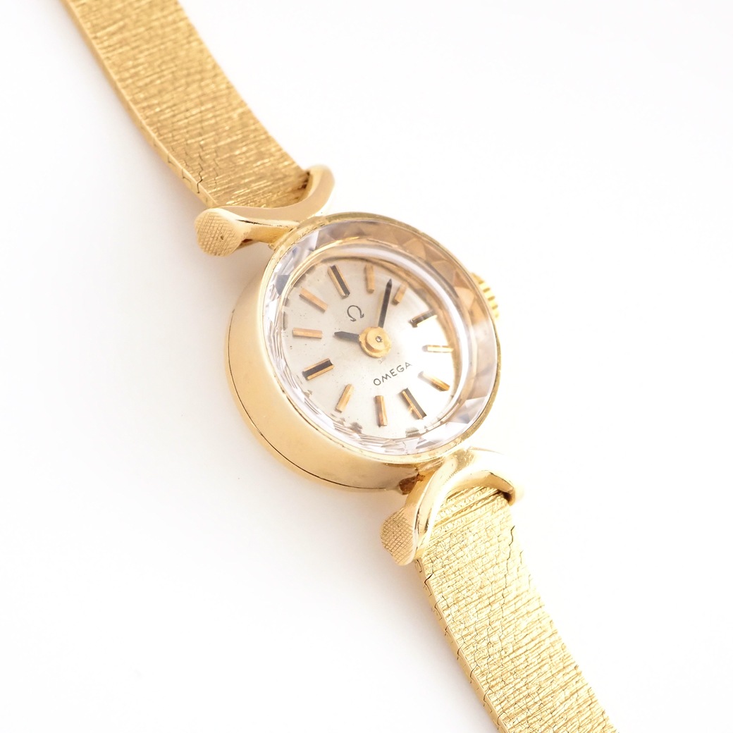 アンティークウォッチ オメガ デザインラグ カットガラス ラウンド ゴールドケース ブレスレット