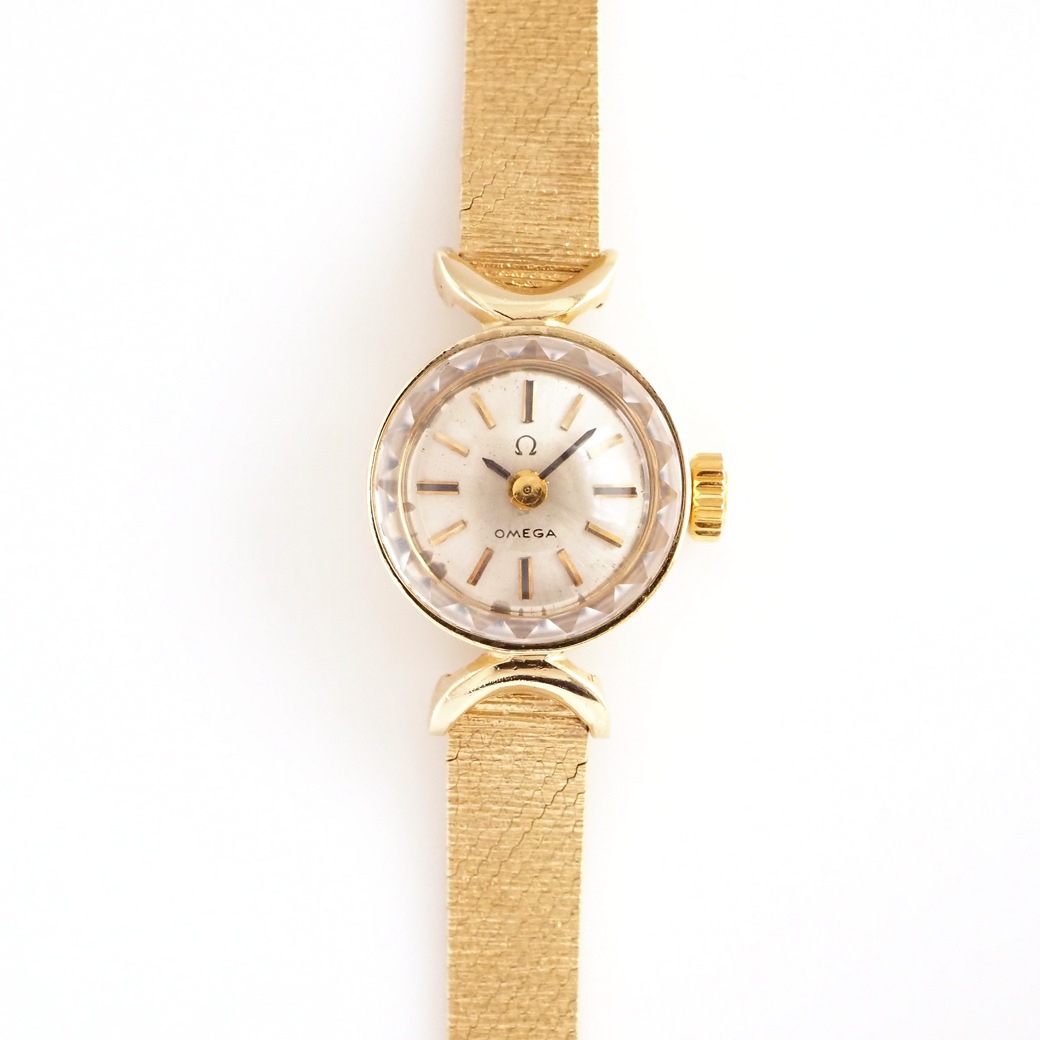 アンティークウォッチ オメガ デザインラグ カットガラス ラウンド ゴールドケース ブレスレット