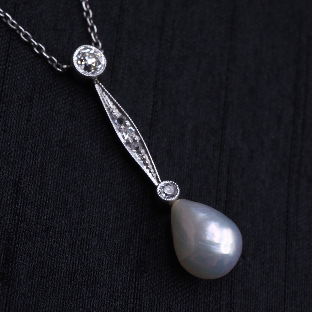 アンティークジュエリー ネックレス バロックパール ダイヤモンド ネックレス