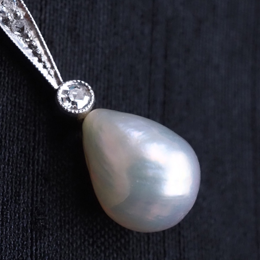 アンティークジュエリー ネックレス バロックパール ダイヤモンド ネックレス
