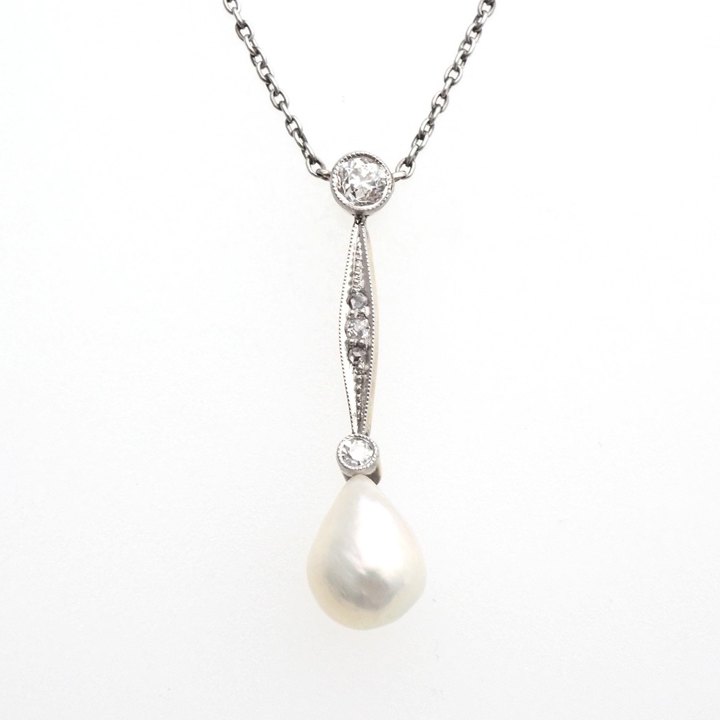 アンティークジュエリー ネックレス バロックパール ダイヤモンド ネックレス
