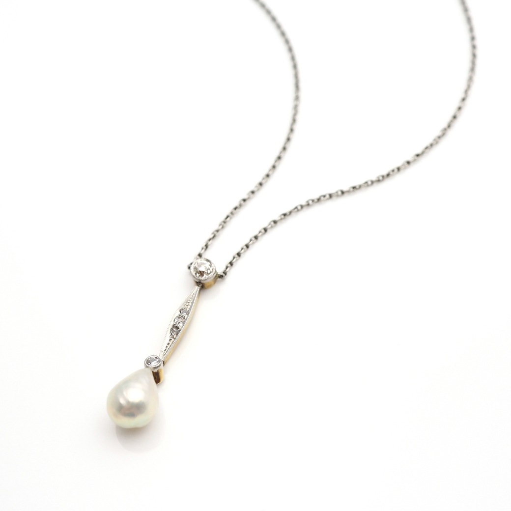 アンティークジュエリー ネックレス バロックパール ダイヤモンド ネックレス