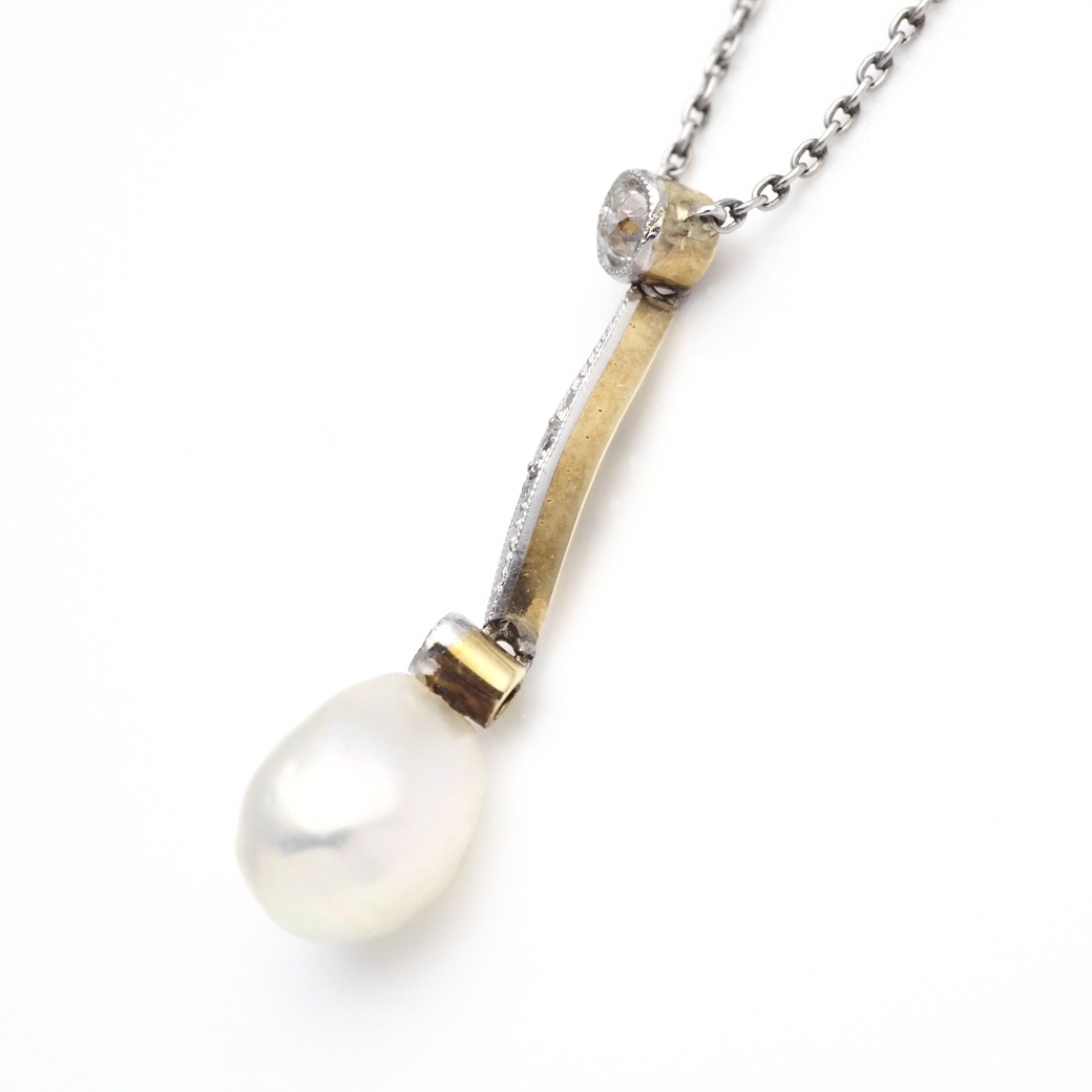 アンティークジュエリー ネックレス バロックパール ダイヤモンド ネックレス