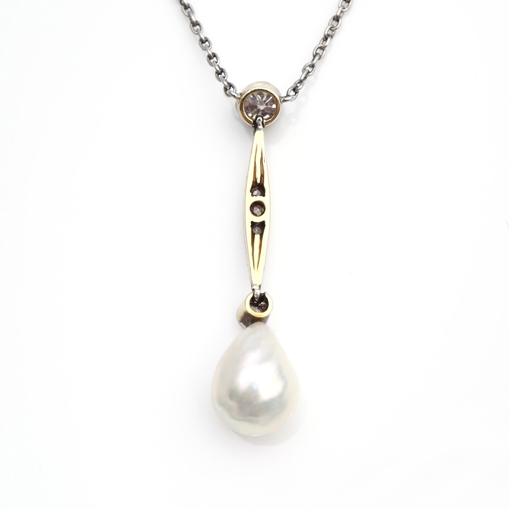 アンティークジュエリー ネックレス バロックパール ダイヤモンド ネックレス