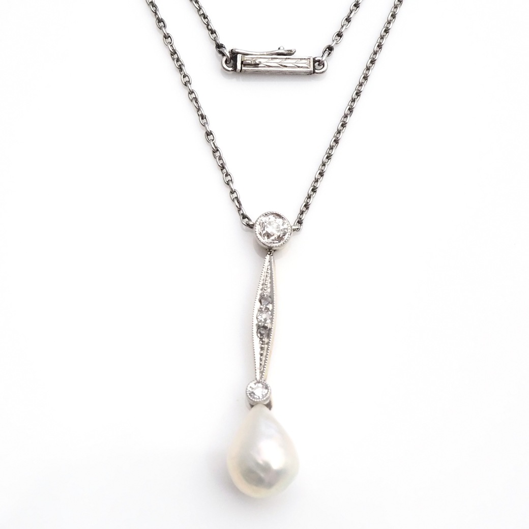 アンティークジュエリー ネックレス バロックパール ダイヤモンド ネックレス