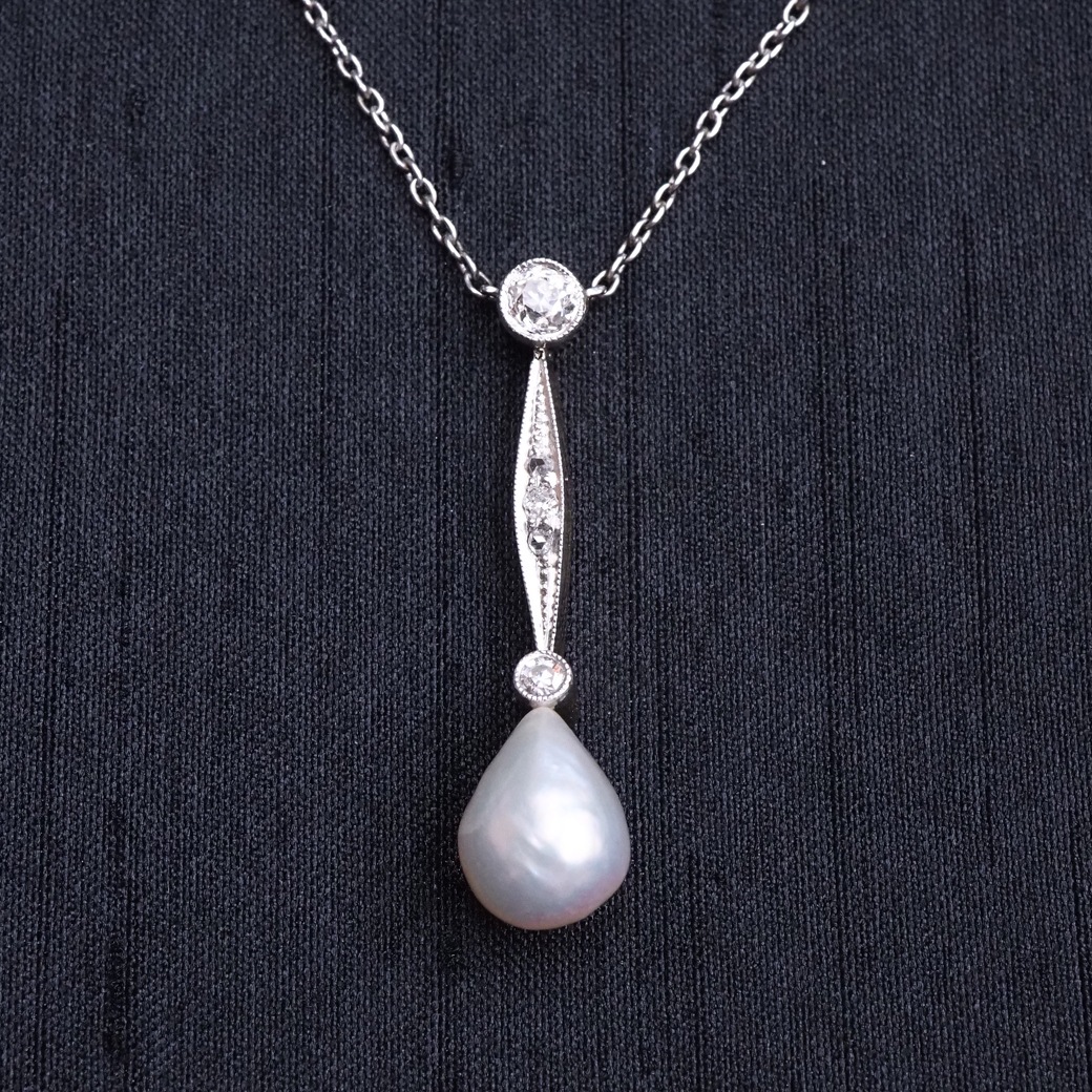 アンティークジュエリー ネックレス バロックパール ダイヤモンド ネックレス