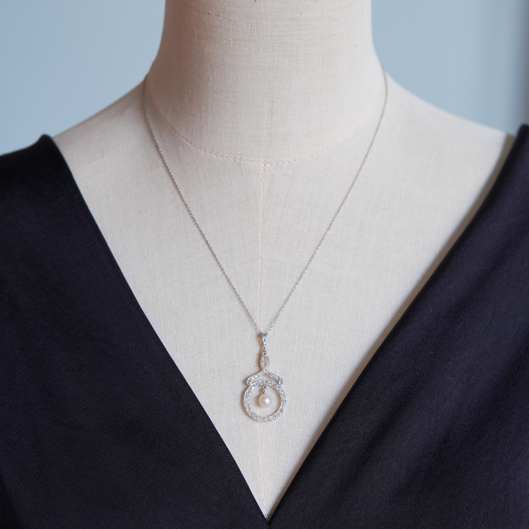 アンティークジュエリー ネックレス パール ダイヤモンド アンティーク ペンダントネックレス