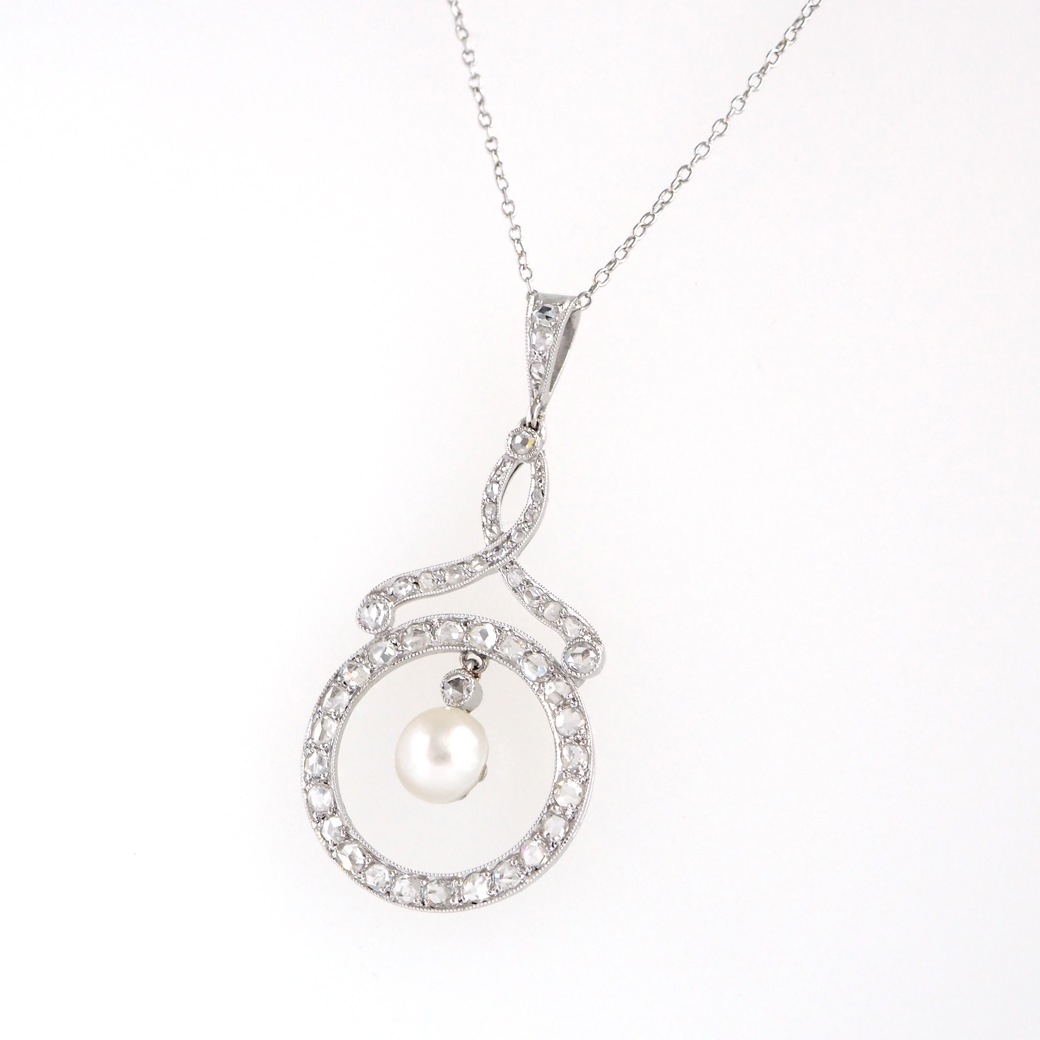 アンティークジュエリー ネックレス パール ダイヤモンド アンティーク ペンダントネックレス