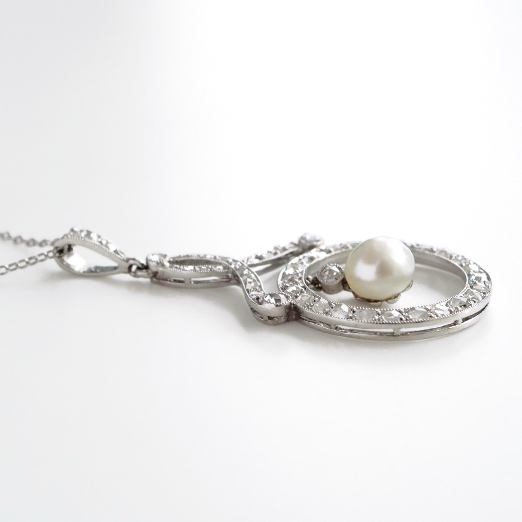アンティークジュエリー ネックレス パール ダイヤモンド アンティーク ペンダントネックレス