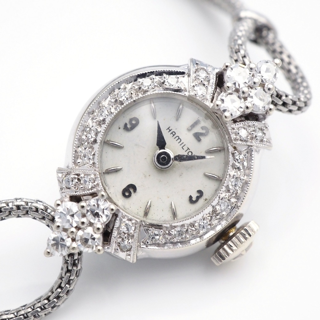 アンティークウォッチ ハミルトン ダイヤモンドベゼル ラウンド WGケース