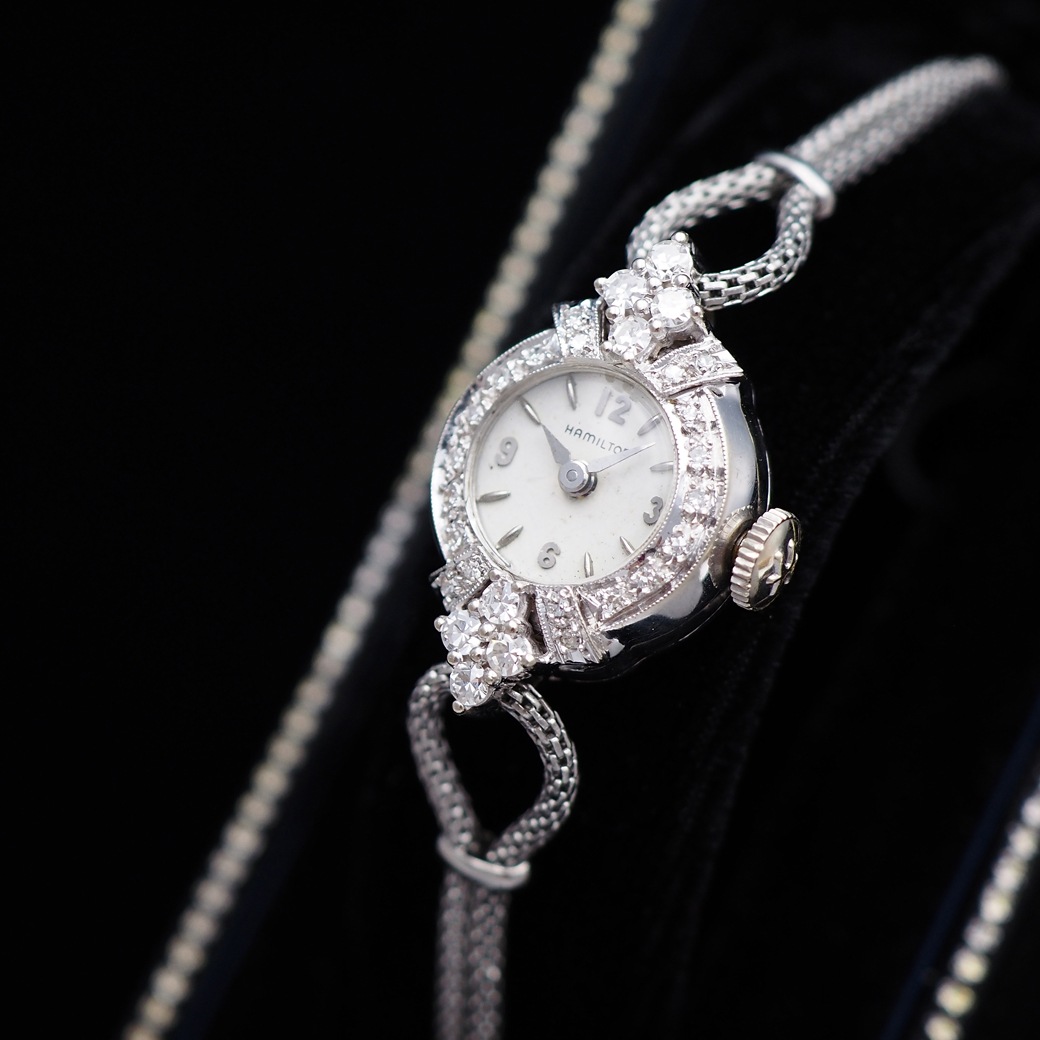 アンティークウォッチ ハミルトン ダイヤモンドベゼル ラウンド WGケース