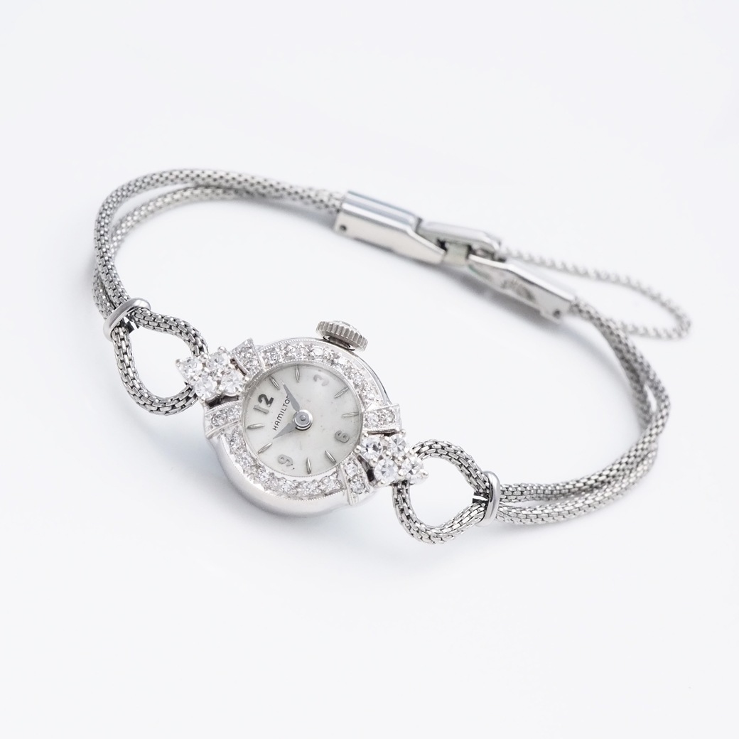 アンティークウォッチ ハミルトン ダイヤモンドベゼル ラウンド WGケース