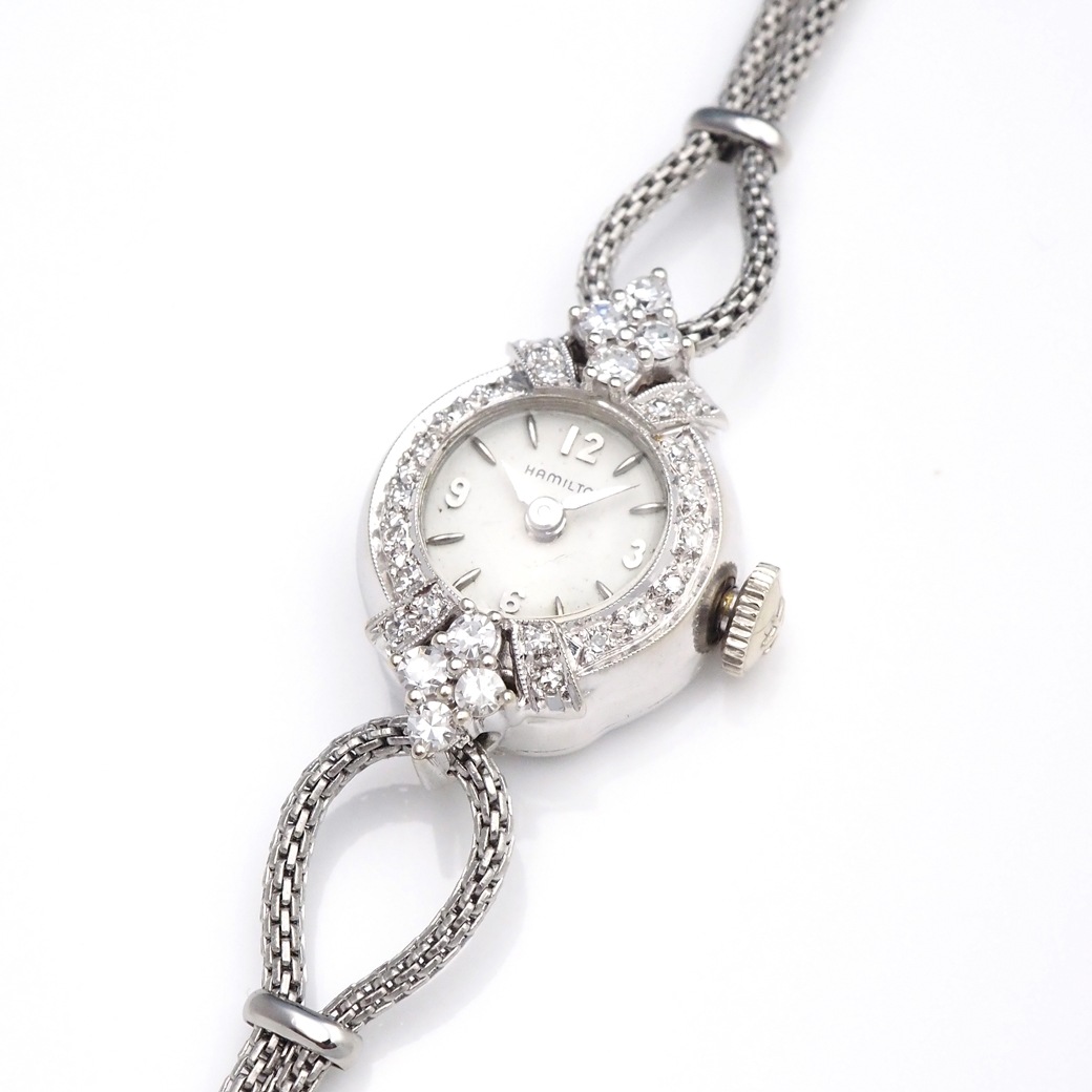 アンティークウォッチ ハミルトン ダイヤモンドベゼル ラウンド WGケース